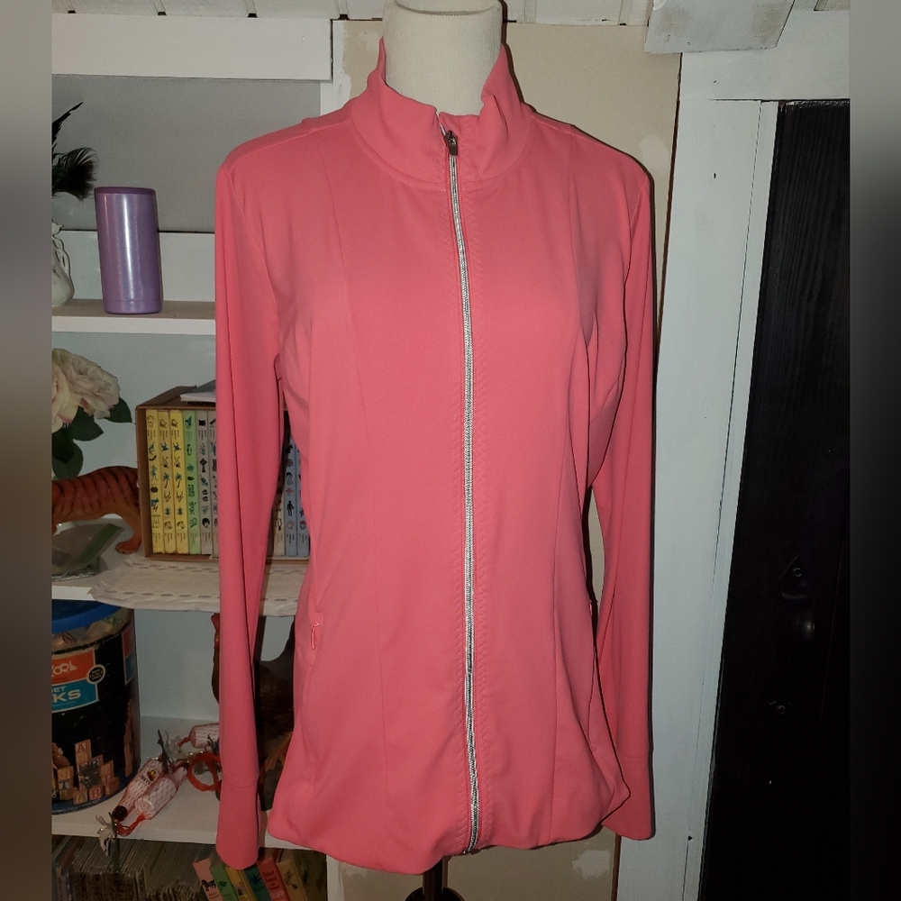 Athleta Shanti Pink Full Zip Up Running Jacket size Large with zipper pocket